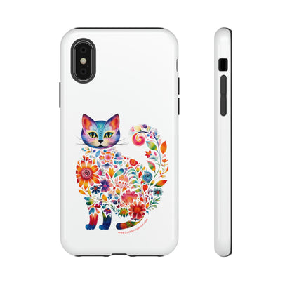 Floral Cat Lovers Phone case- iPhone, Samsung Galaxy, Google Pixel- White - Tough-Premium Quality