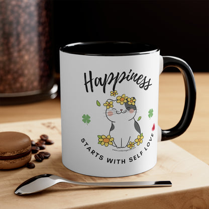 Inspirational Coffee Mug for Cat Lovers - Happiness Starts With Selflove