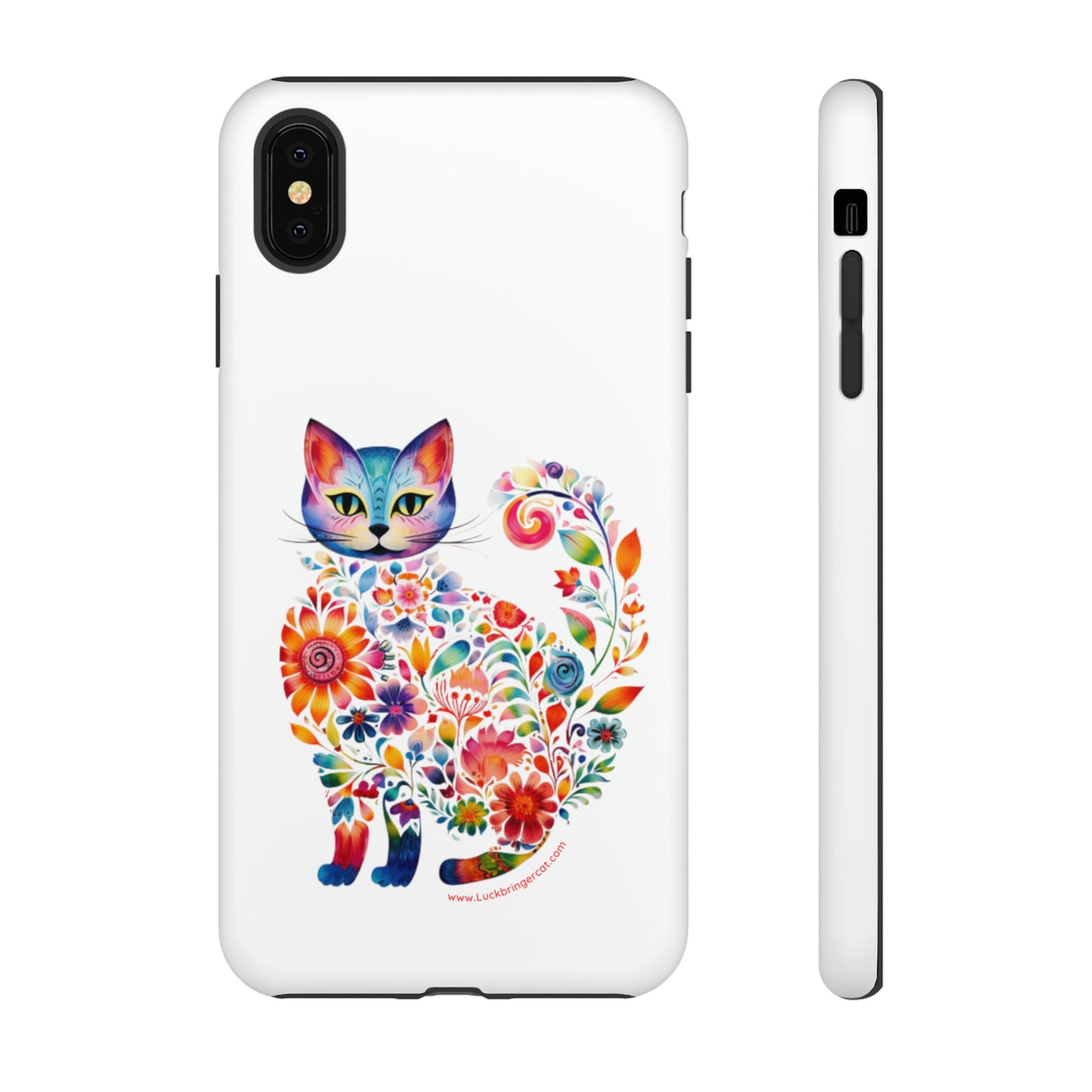 Floral Cat Lovers Phone case- iPhone, Samsung Galaxy, Google Pixel- White - Tough-Premium Quality