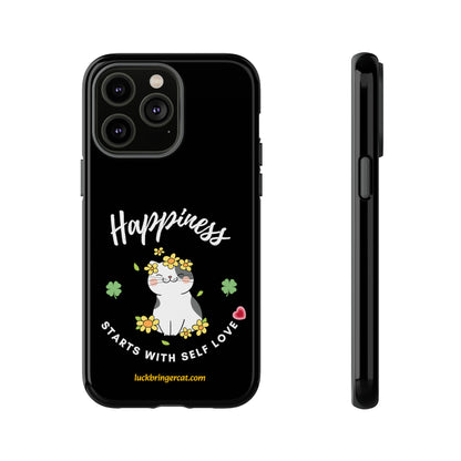 Cat Lovers Phone Case-Black- iPhone, Samsung Galaxy- Happiness - Selflove