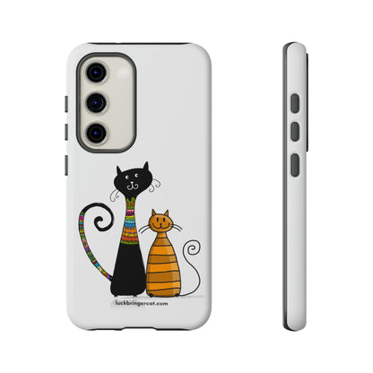 Funny Phone Case for Cat Lovers- iPhone, Samsung Galaxy and Google Pixel- White With Cute Black and Orange Cats