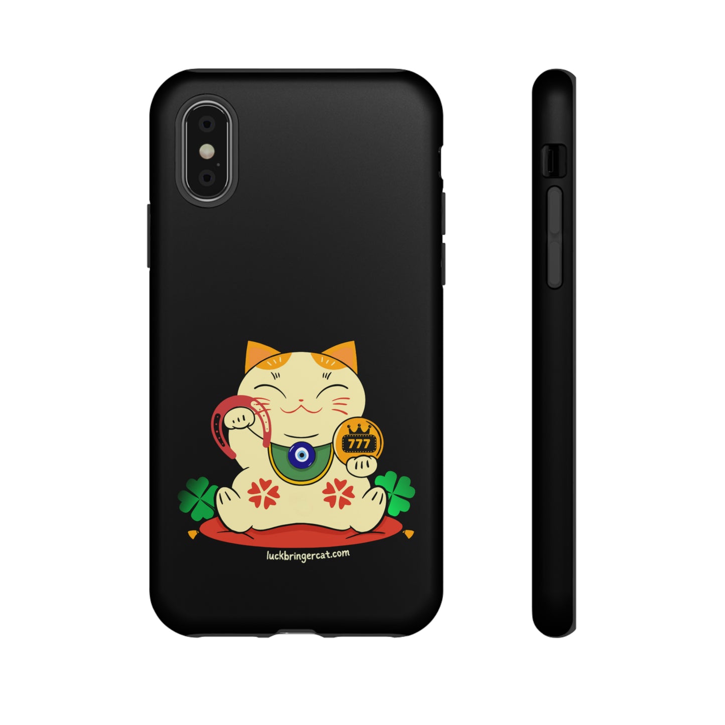 Cat Lovers Tough Phone Case- Lucky Maneki Neko-Black- iPhone, Samsung Galaxy, Google Pixel