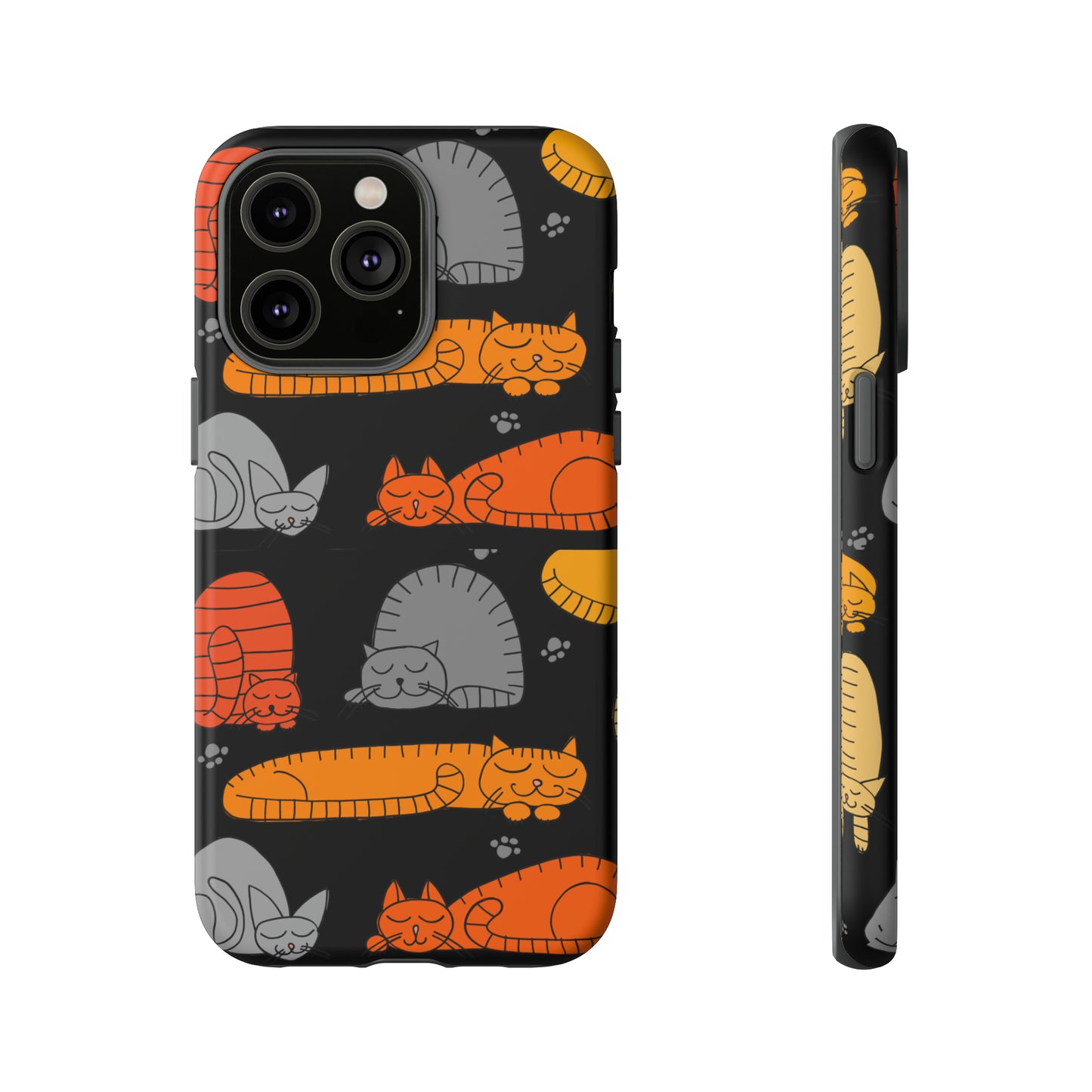 Premium-quality tough protective phone cases for iPhone, Samsung and Google Pixel- Black With Cute Colorful Sleeping Cats