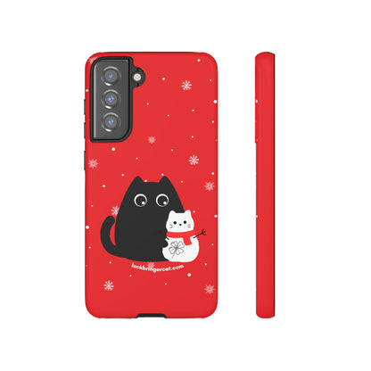 Cat Lovers Christmas Phone Case-iPhone, Samsung Galaxy, Google Pixel- Red and Black Snowman