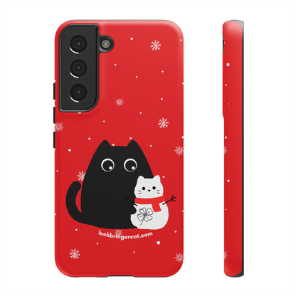 Cat Lovers Christmas Phone Case-iPhone, Samsung Galaxy, Google Pixel- Red and Black Snowman