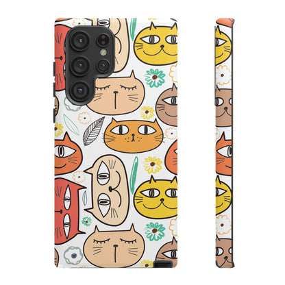 Premium-quality tough protective phone cases for iPhone, Samsung and Google - White With Cute Colorful Cartoon Cats