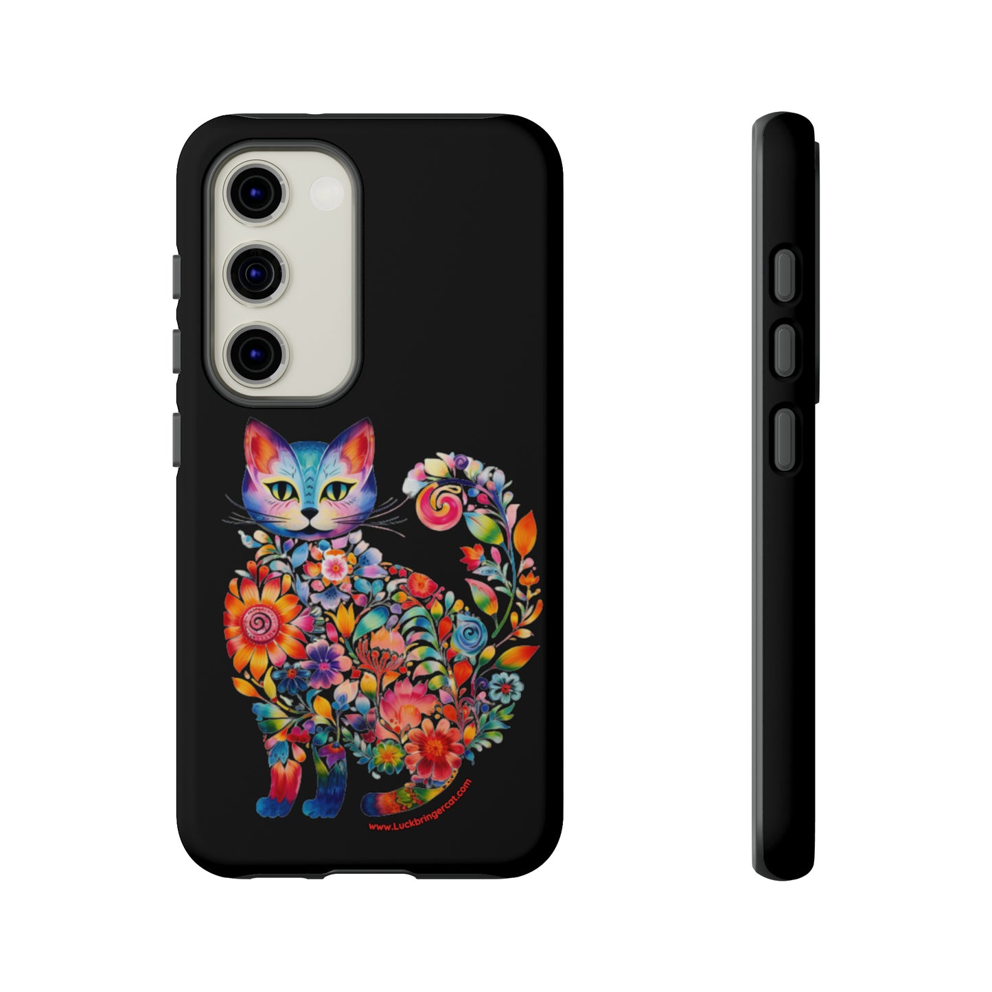 Floral Cat Lovers Phone case- iPhone, Samsung Galaxy, Google Pixel- Black-Tough-Premium Quality