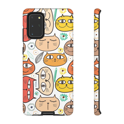 Premium-quality tough protective phone cases for iPhone, Samsung and Google - White With Cute Colorful Cartoon Cats