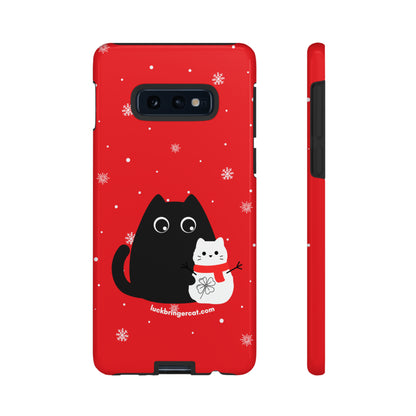 Cat Lovers Christmas Phone Case-iPhone, Samsung Galaxy, Google Pixel- Red and Black Snowman