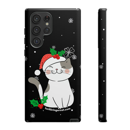 Cat Lovers Christmas Phone Case-iPhone, Samsung Galaxy,Google Pixel- Black With Cute Kitten