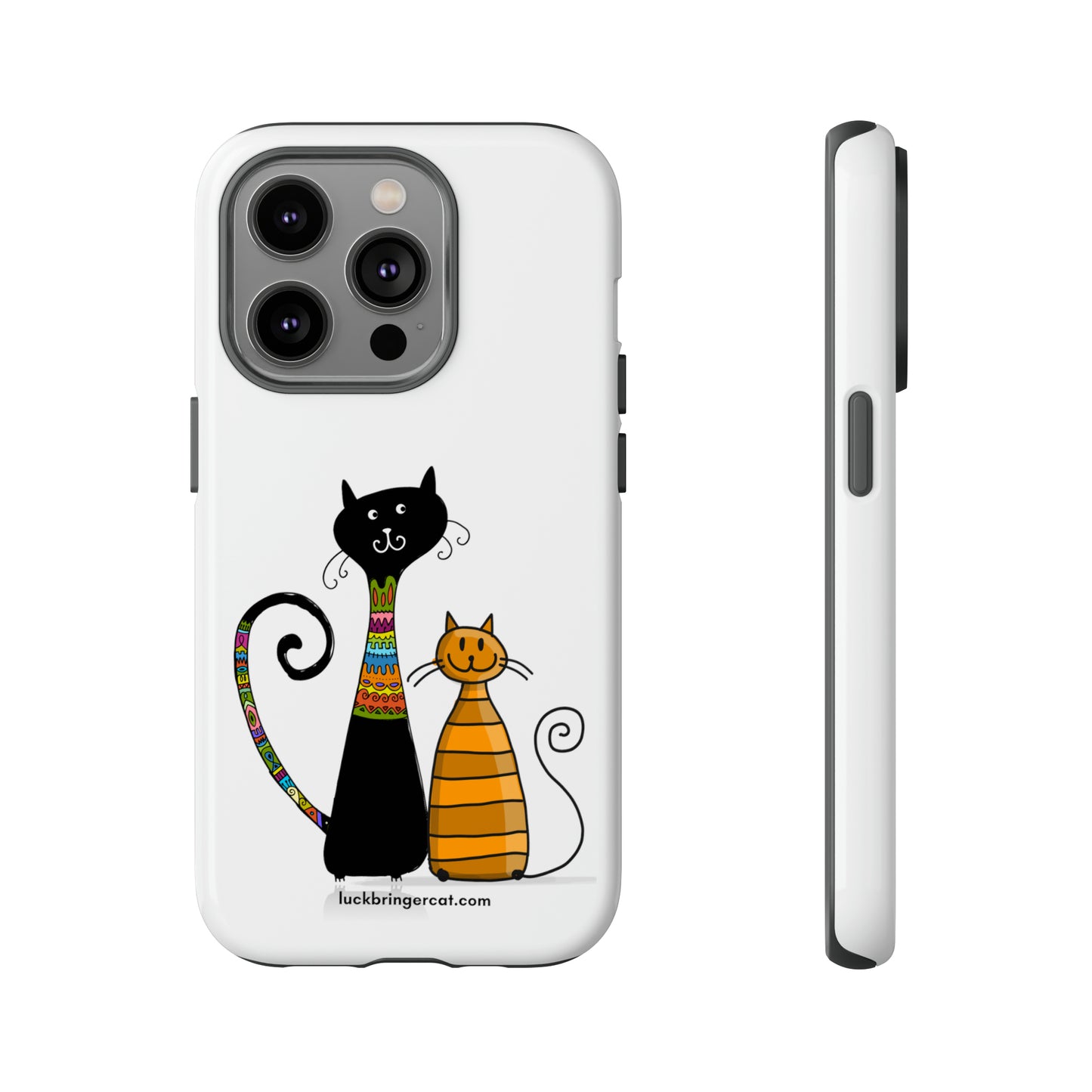 Funny Phone Case for Cat Lovers- iPhone, Samsung Galaxy and Google Pixel- White With Cute Black and Orange Cats