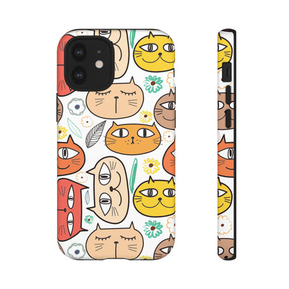 Premium-quality tough protective phone cases for iPhone, Samsung and Google - White With Cute Colorful Cartoon Cats