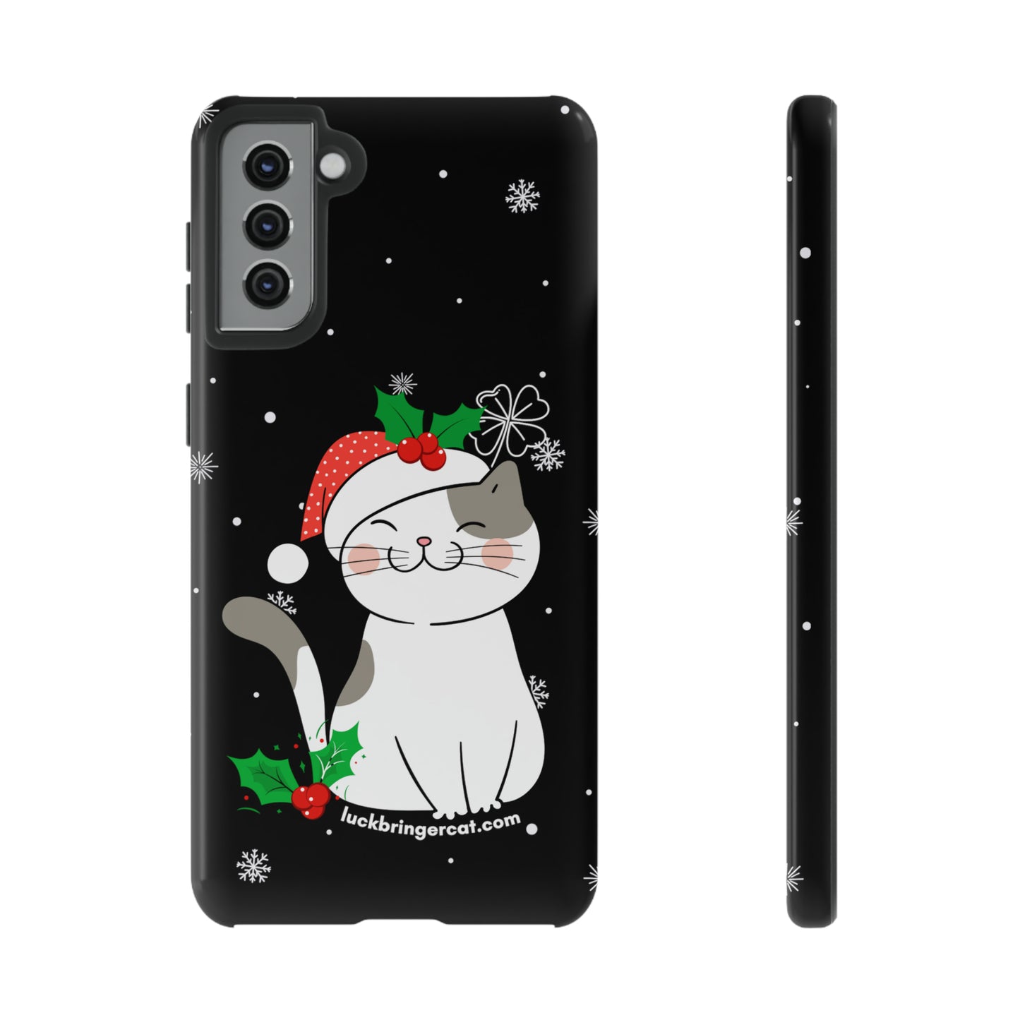 Cat Lovers Christmas Phone Case-iPhone, Samsung Galaxy,Google Pixel- Black With Cute Kitten