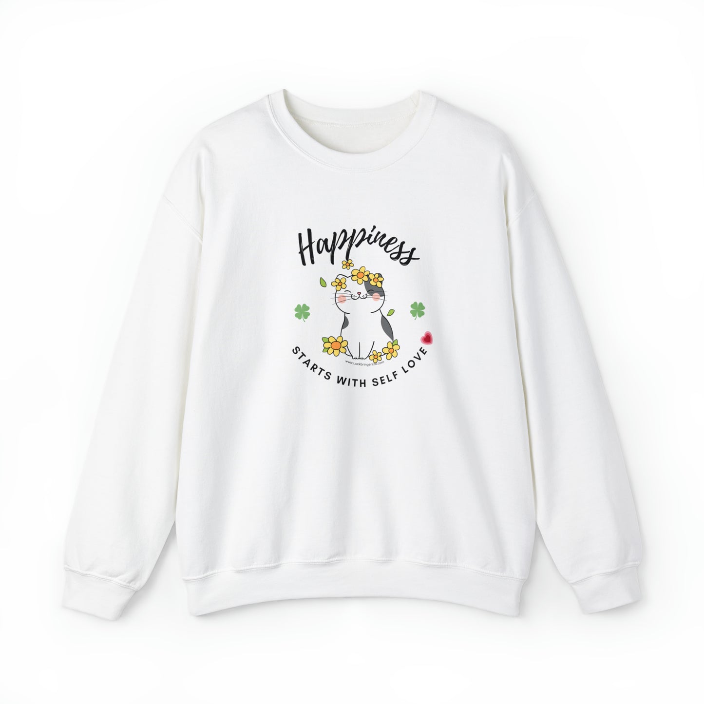 Selflove Sweatshirt With Happy Cute Cat- Happiness Starts With Self Love Shirt