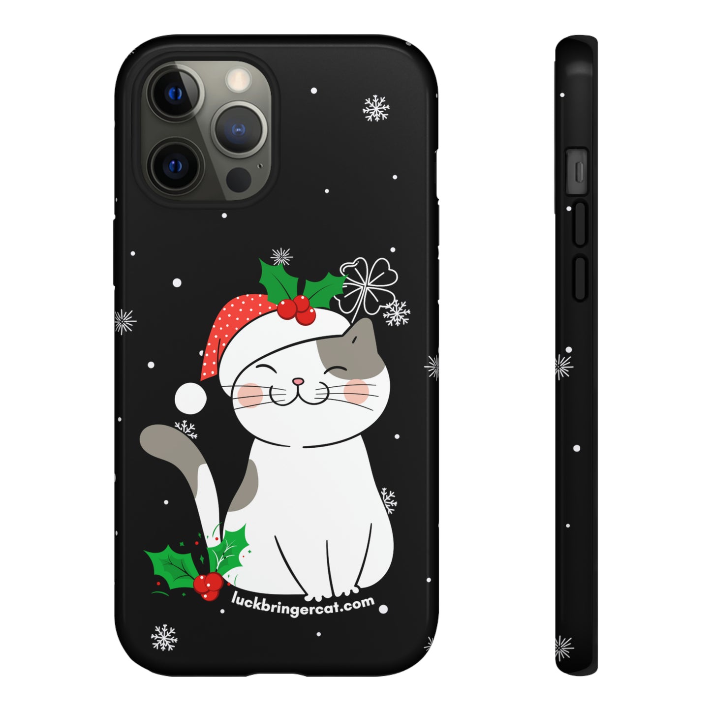 Cat Lovers Christmas Phone Case-iPhone, Samsung Galaxy,Google Pixel- Black With Cute Kitten