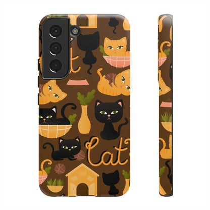 Premium-quality tough protective phone cases for iPhone, Samsung and Google - Brown With Cute Black and Orange Cats