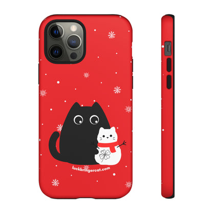 Cat Lovers Christmas Phone Case-iPhone, Samsung Galaxy, Google Pixel- Red and Black Snowman