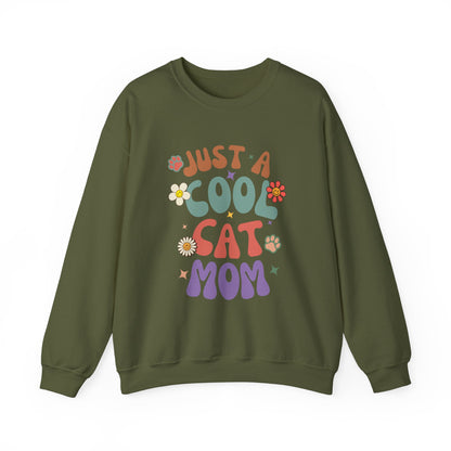 Crewneck Sweatshirt-Just A Cool Cat Mom Shirt-Retro Theme