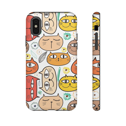 Premium-quality tough protective phone cases for iPhone, Samsung and Google - White With Cute Colorful Cartoon Cats