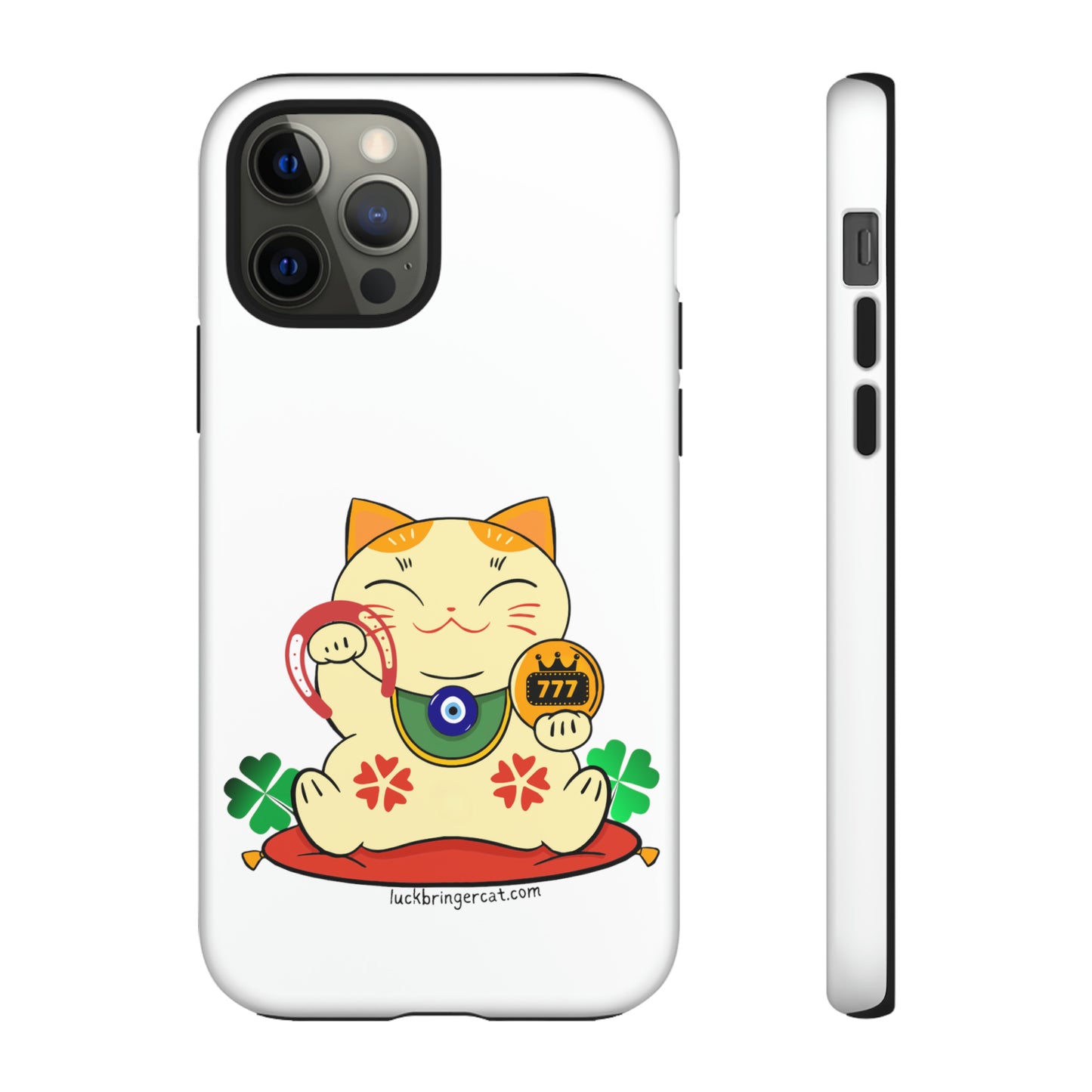 Cat Lovers Tough Phone Case- Maneki Neko Lucky Cat-White- iPhone, Samsung Galaxy, Google Pixel