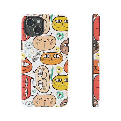 Premium-quality tough protective phone cases for iPhone, Samsung and Google - White With Cute Colorful Cartoon Cats