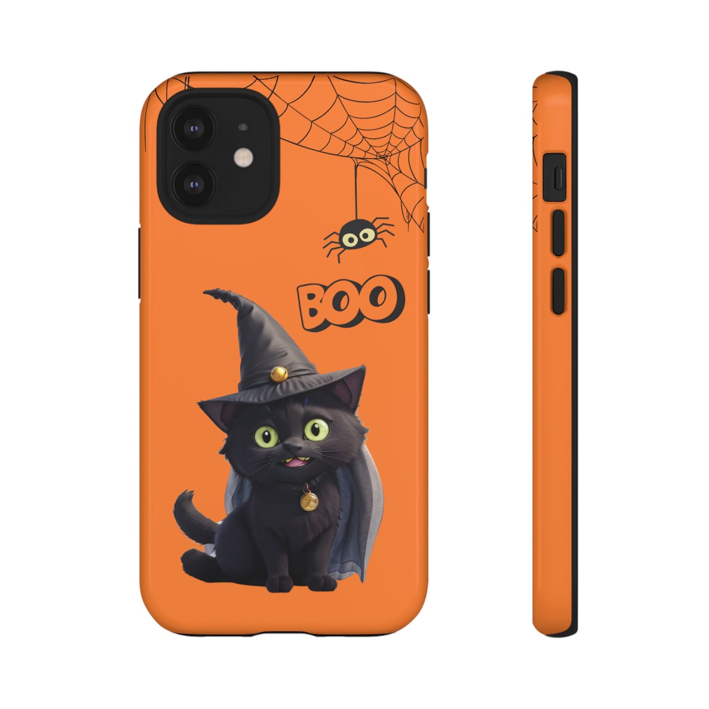 Premium-quality tough protective phone cases for iPhone,  Samsung and Google Phones - Orange - Spooky Halloween Black Cat