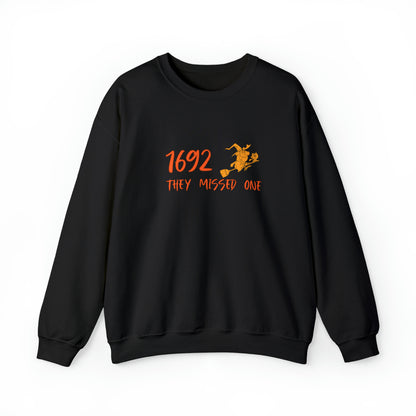 Funny Halloween Crewneck Sweatshirt - 1692 They Missed One With a Witch and a Cat