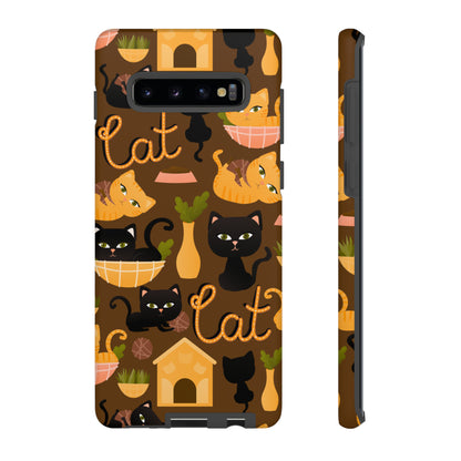 Premium-quality tough protective phone cases for iPhone, Samsung and Google - Brown With Cute Black and Orange Cats