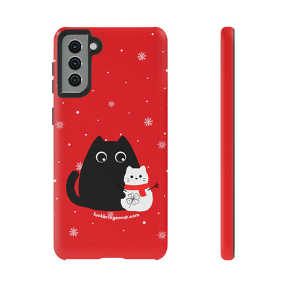 Cat Lovers Christmas Phone Case-iPhone, Samsung Galaxy, Google Pixel- Red and Black Snowman