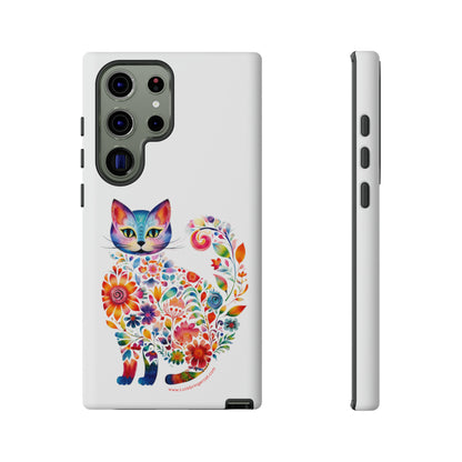 Floral Cat Lovers Phone case- iPhone, Samsung Galaxy, Google Pixel- White - Tough-Premium Quality