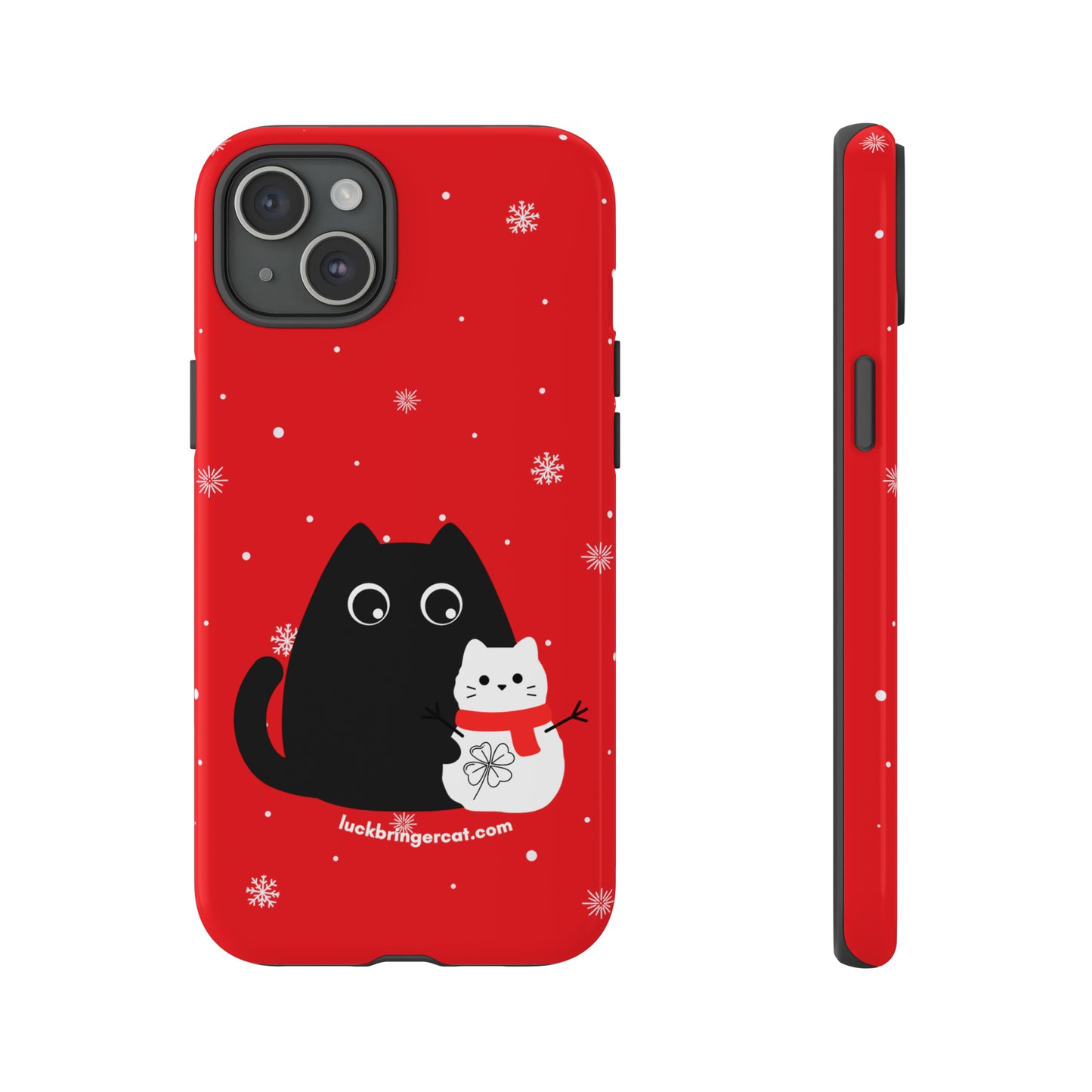 Cat Lovers Christmas Phone Case-iPhone, Samsung Galaxy, Google Pixel- Red and Black Snowman