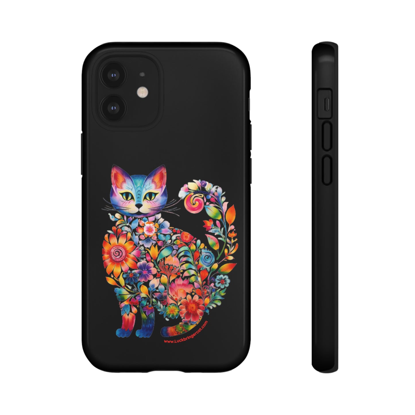 Floral Cat Lovers Phone case- iPhone, Samsung Galaxy, Google Pixel- Black-Tough-Premium Quality