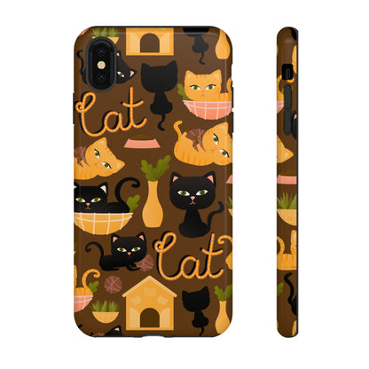 Premium-quality tough protective phone cases for iPhone, Samsung and Google - Brown With Cute Black and Orange Cats