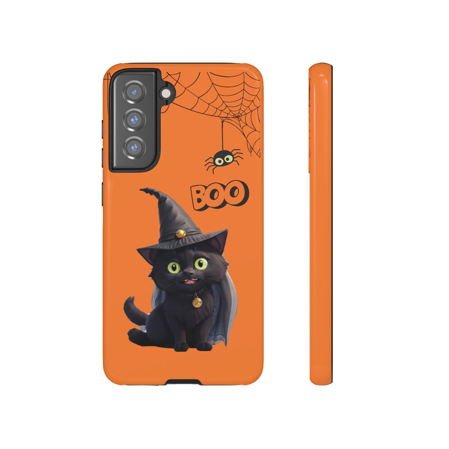 Premium-quality tough protective phone cases for iPhone,  Samsung and Google Phones - Orange - Spooky Halloween Black Cat