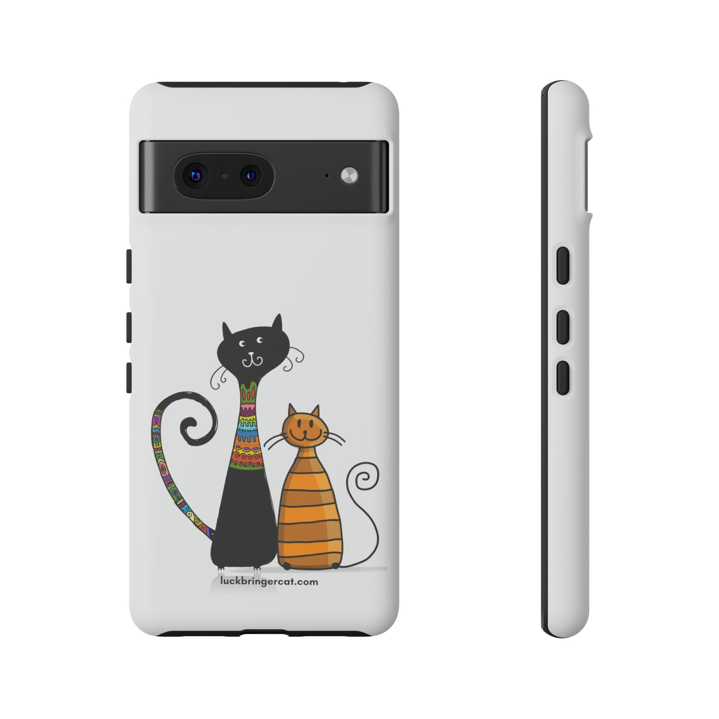 Funny Phone Case for Cat Lovers- iPhone, Samsung Galaxy and Google Pixel- White With Cute Black and Orange Cats