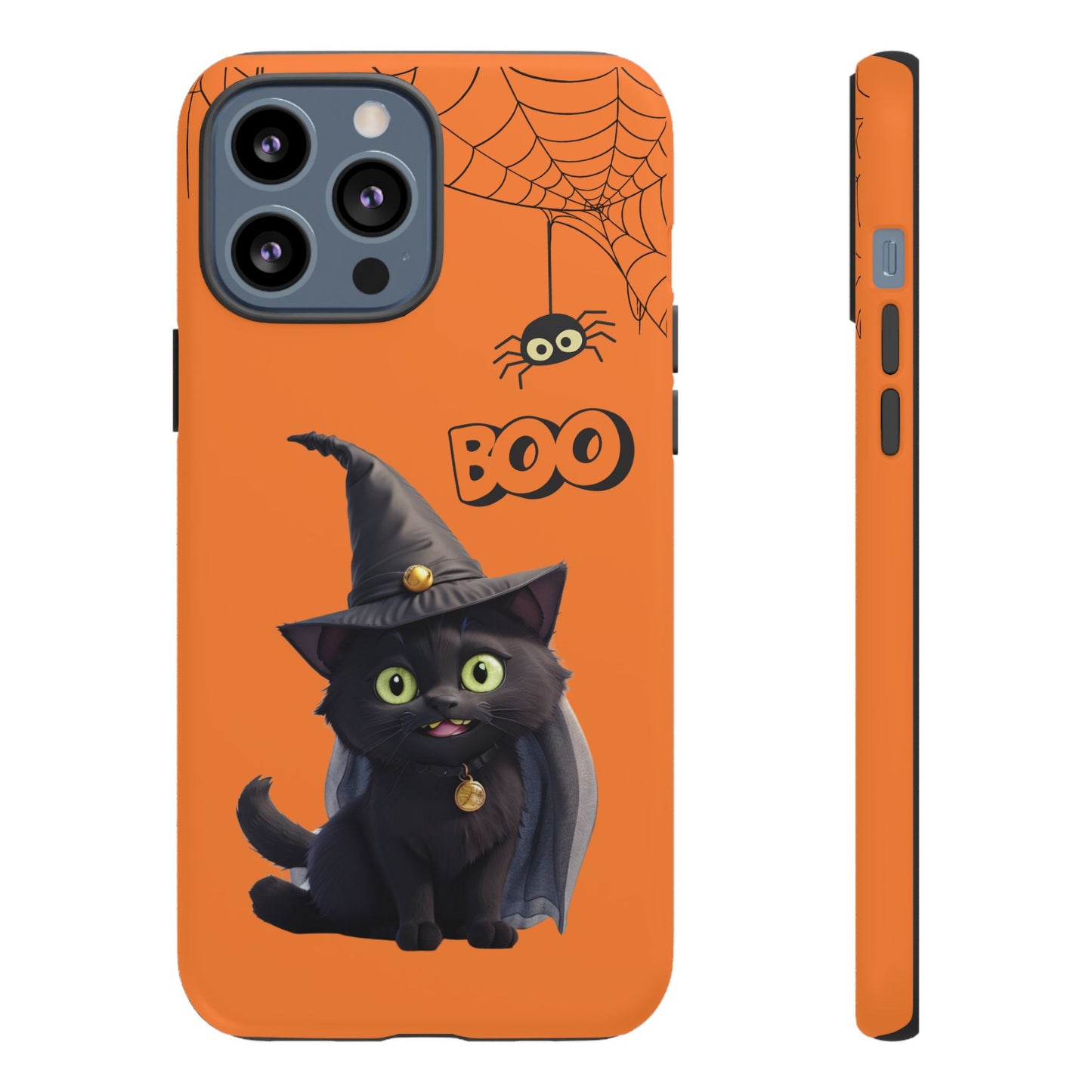 Premium-quality tough protective phone cases for iPhone,  Samsung and Google Phones - Orange - Spooky Halloween Black Cat