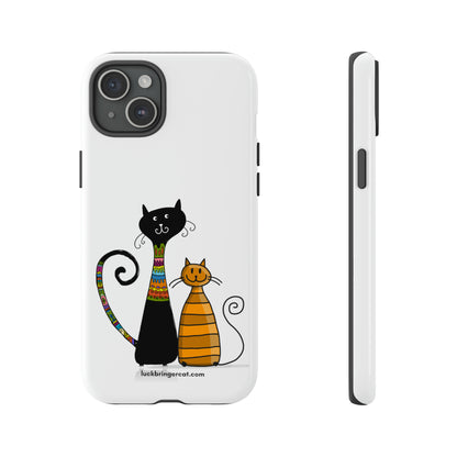 Funny Phone Case for Cat Lovers- iPhone, Samsung Galaxy and Google Pixel- White With Cute Black and Orange Cats