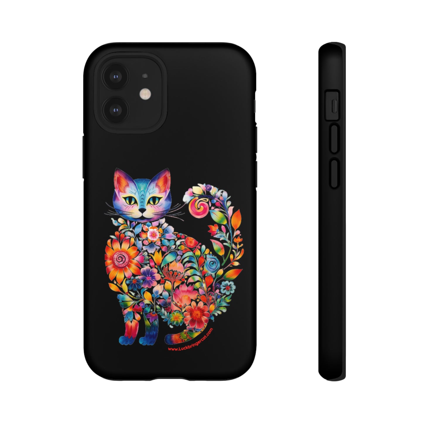 Floral Cat Lovers Phone case- iPhone, Samsung Galaxy, Google Pixel- Black-Tough-Premium Quality