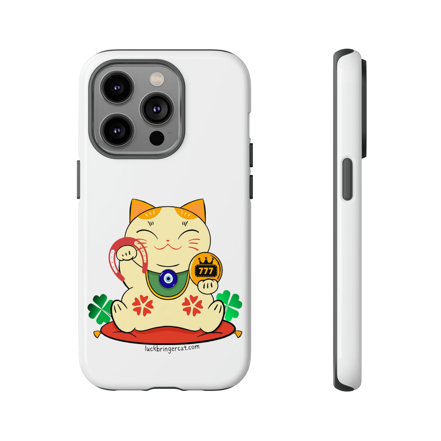 Cat Lovers Tough Phone Case- Maneki Neko Lucky Cat-White- iPhone, Samsung Galaxy, Google Pixel