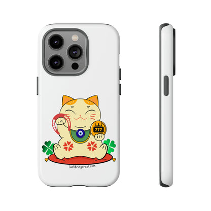 Cat Lovers Tough Phone Case- Maneki Neko Lucky Cat-White- iPhone, Samsung Galaxy, Google Pixel