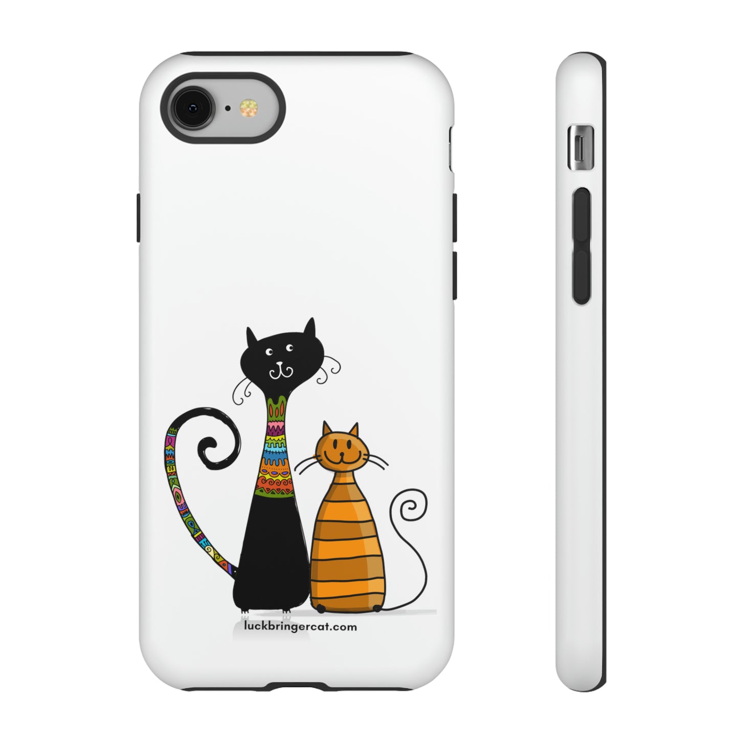 Funny Phone Case for Cat Lovers- iPhone, Samsung Galaxy and Google Pixel- White With Cute Black and Orange Cats