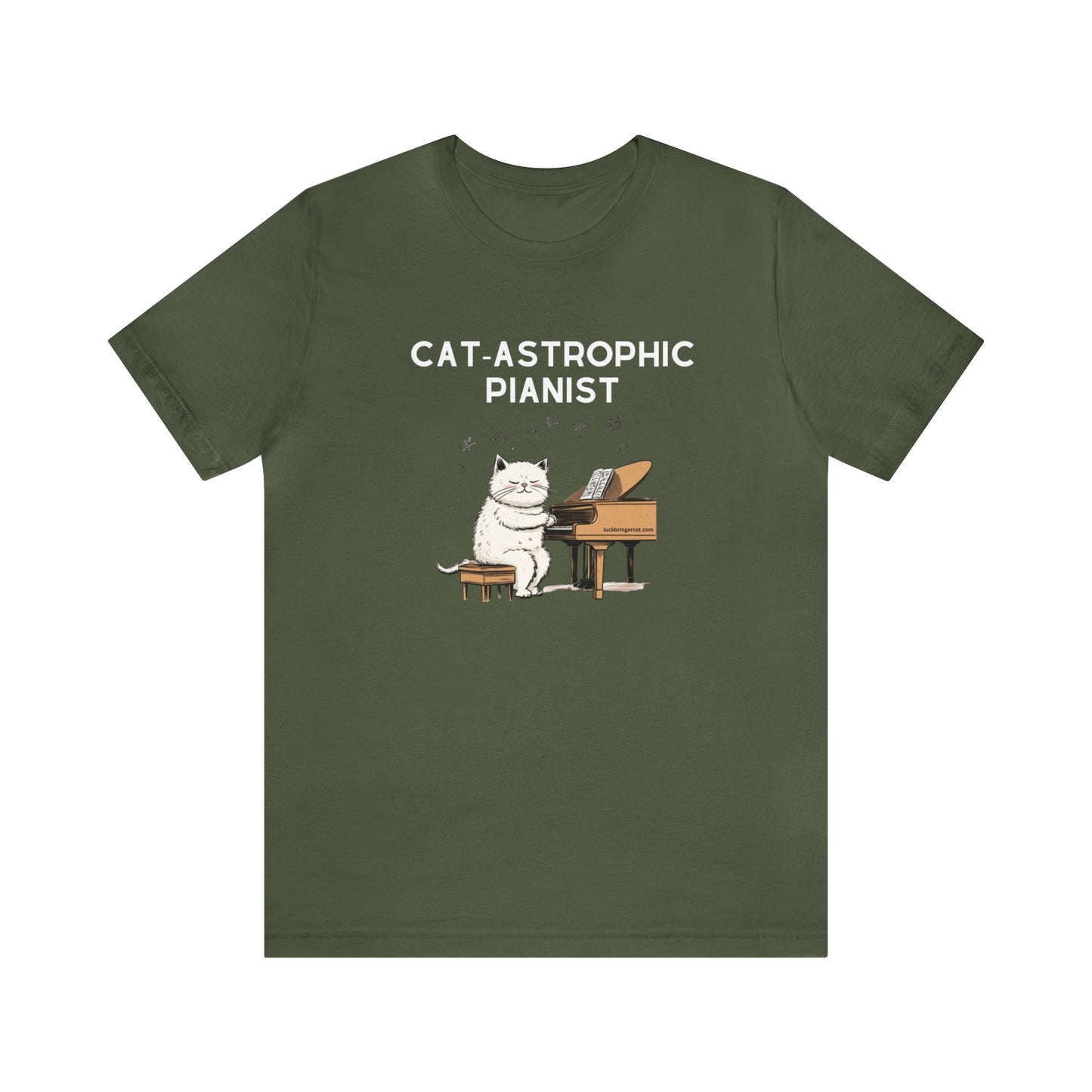 Unisex Cotton T-shirt - Catastrophic Pianist Shirt for Cat Lovers and Piano Players