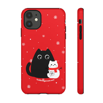 Cat Lovers Christmas Phone Case-iPhone, Samsung Galaxy, Google Pixel- Red and Black Snowman