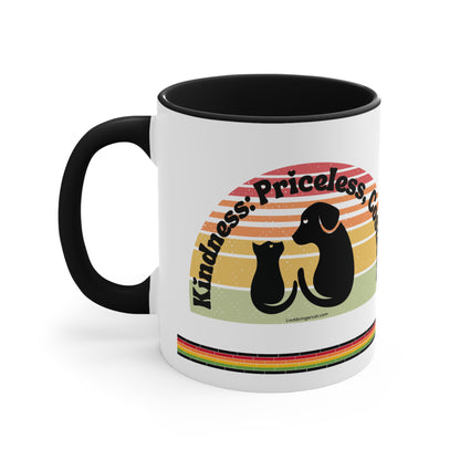 Cat and Dog Lovers Coffee Mug -Retro Style- Kindness Priceless Costless