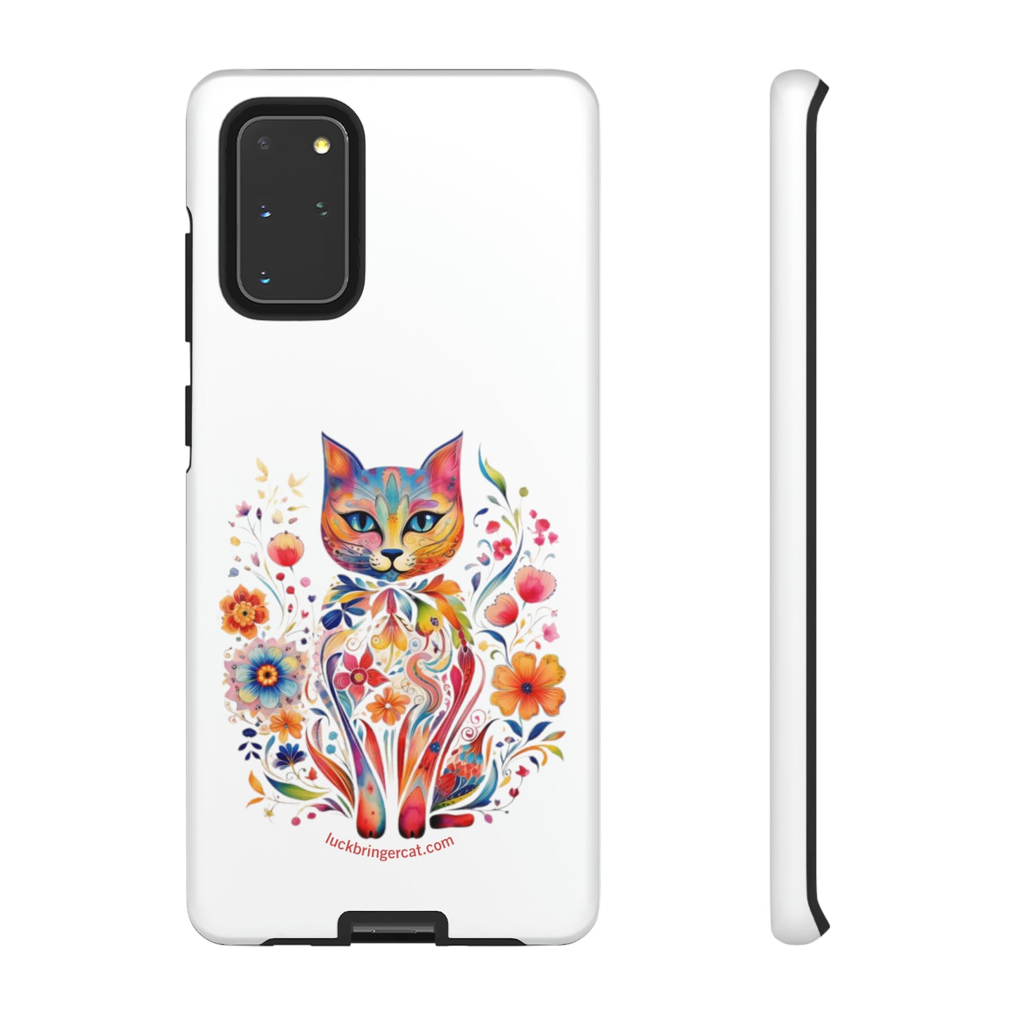 Phone Case for Cat and Flower Lovers- iPhone, Samsung Galaxy, Google Pixel- Colorful Floral Cat-White