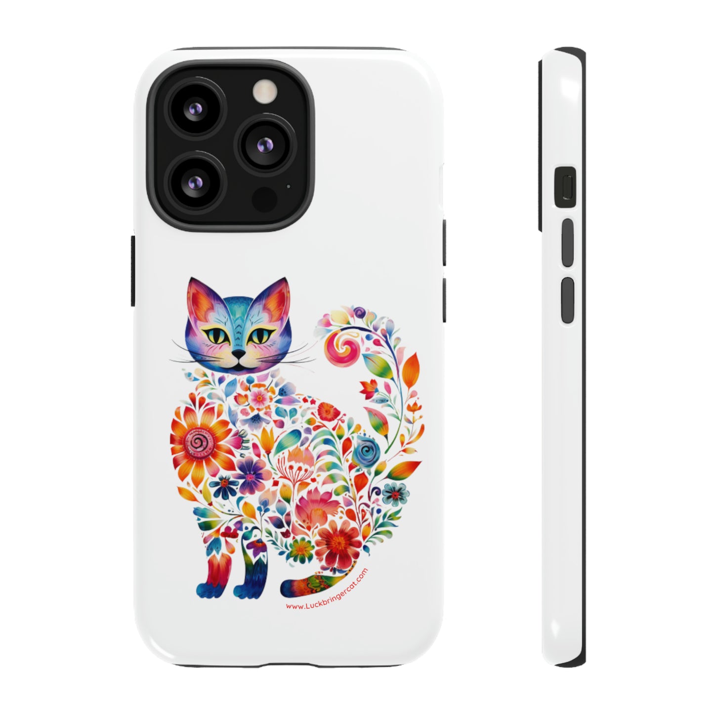 Floral Cat Lovers Phone case- iPhone, Samsung Galaxy, Google Pixel- White - Tough-Premium Quality