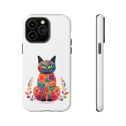 Phone Case for Cat Lovers- iPhone, Samsung Galaxy, Google Pixel- Colorful Floral Cat-White-Graphic