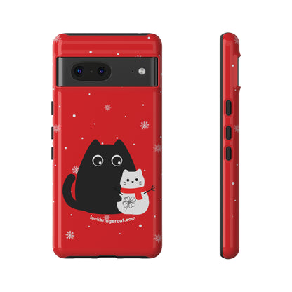 Cat Lovers Christmas Phone Case-iPhone, Samsung Galaxy, Google Pixel- Red and Black Snowman