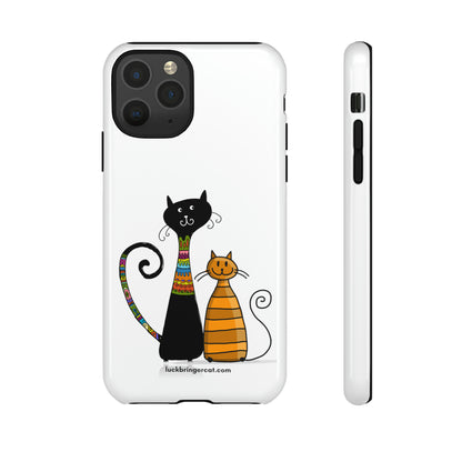 Funny Phone Case for Cat Lovers- iPhone, Samsung Galaxy and Google Pixel- White With Cute Black and Orange Cats