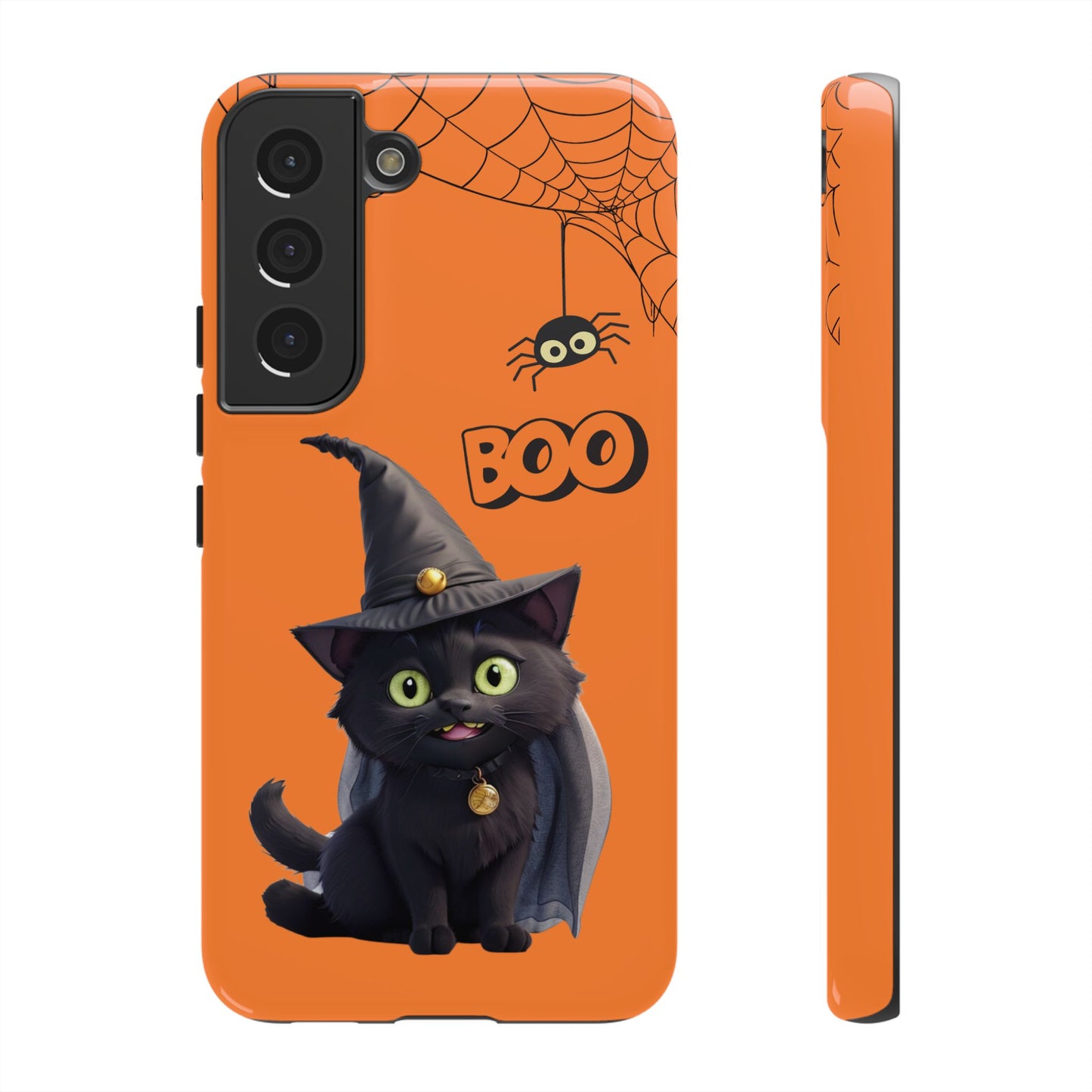 Premium-quality tough protective phone cases for iPhone,  Samsung and Google Phones - Orange - Spooky Halloween Black Cat